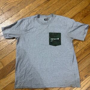 Carhartt Heather Gray Tee with Forest Green Pocket